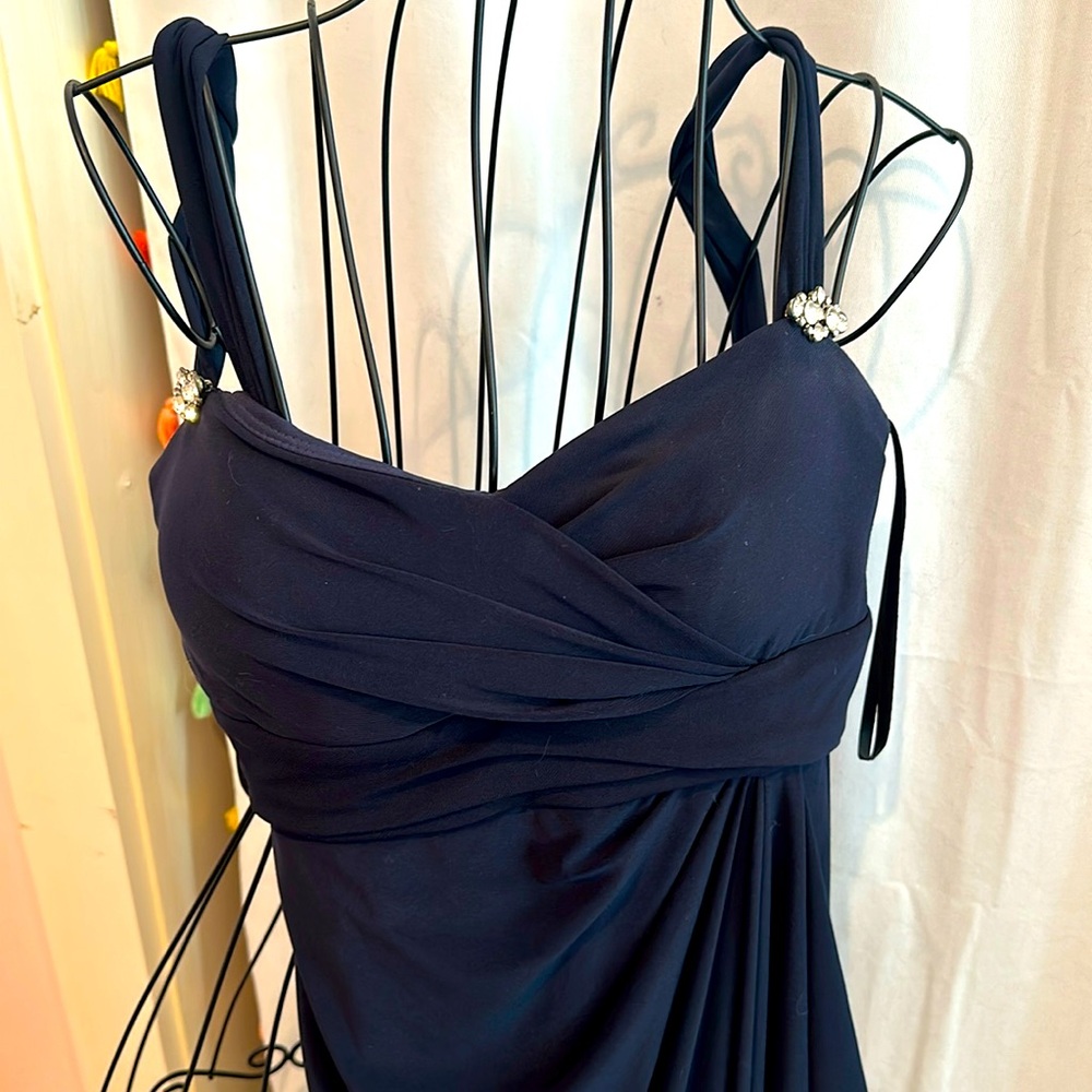 Navy blue full length jersey gown